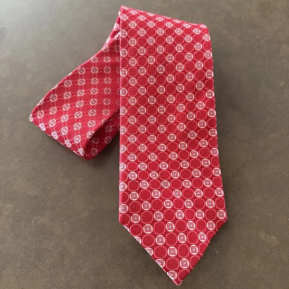 AQUASCUTUM 100% Red Silk Tie With Embellished Rhinestone Bling